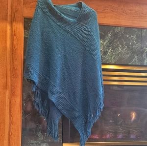 Knitted teal poncho